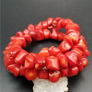 Natural red lava stone wrap tier bracelet brilliant fire color! B137